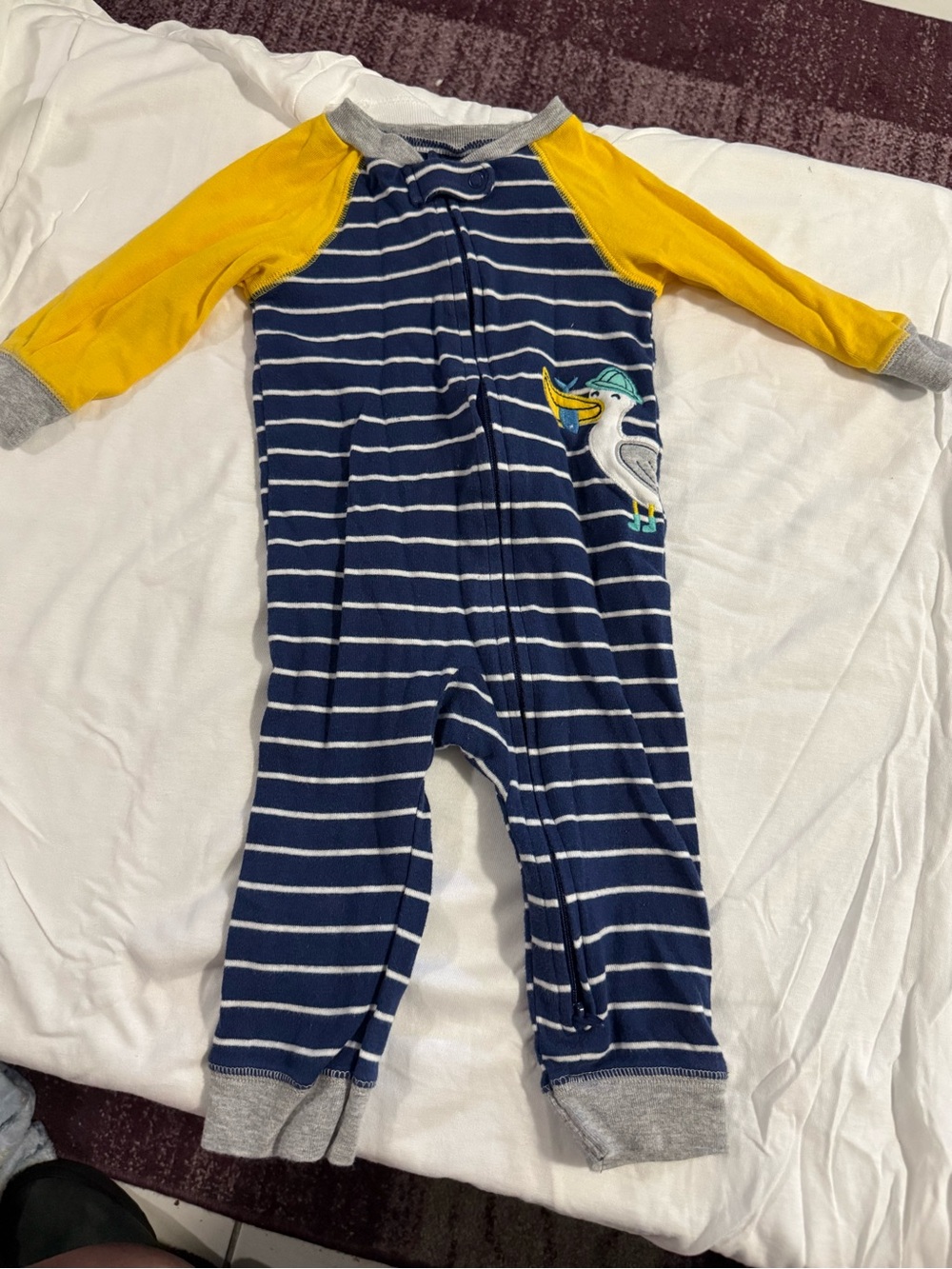 Carter's Navy Striped One-Piece with Yellow Raglan Sleeves